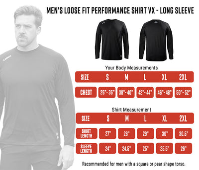 Mudgear Men's Loose Fit Performance Shirt VX - Long Sleeve Size Chart