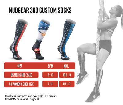 MudGear 360 Custom Socks Size Chart