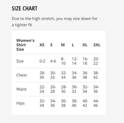 Mudgear Women's Shirt Size Chart