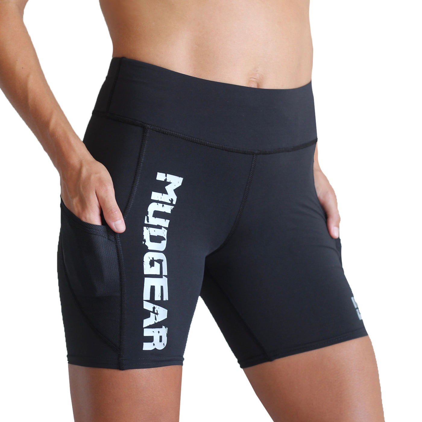 Mudgear - Women’s Flex fit compression shorts 6-inch inseam - Race Logo